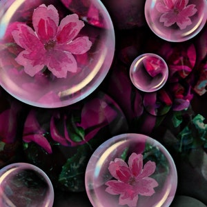 Descarga digital de burbujas flotantes de flores