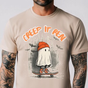Karikatur-Geist-Skateboard-T-Stück: Halloween-Streetwear-Hemd