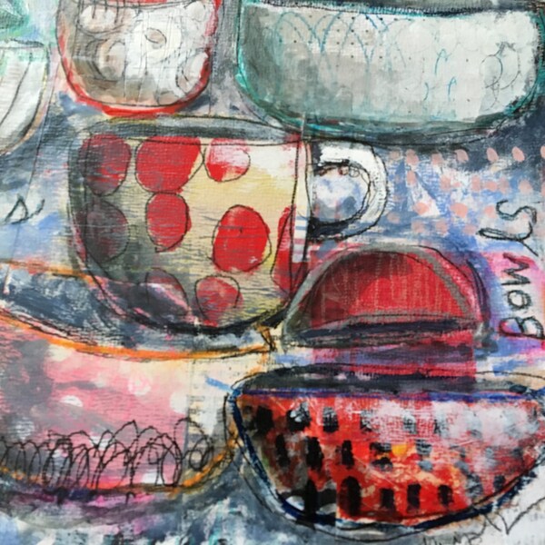 cups & bowls, mixed media painting by mystele