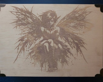 Fairy engraved wooden keepsake box