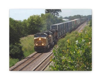 Glowing Freight Train Canvas | Summer Railroad Photography Wall Art, Man Cave Den Decor, Train Lover Gift for Dad
