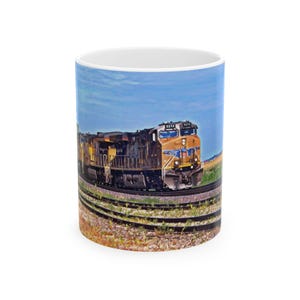 Vintage Train Ceramic Mug, Coffee Lover Gift, Train Enthusiast Drinkware, Railroad Art Mug, Train-Themed Décor