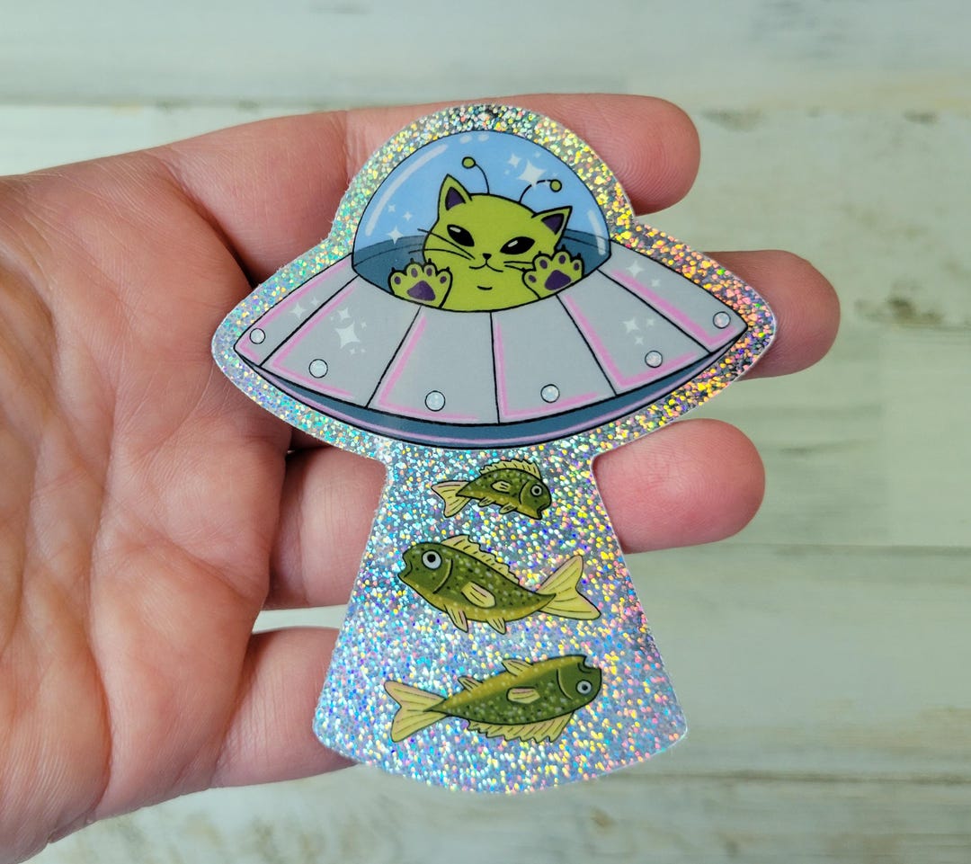 Sparkly Alien Cat Sticker - Etsy