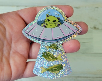 Sparkly Alien Cat Sticker