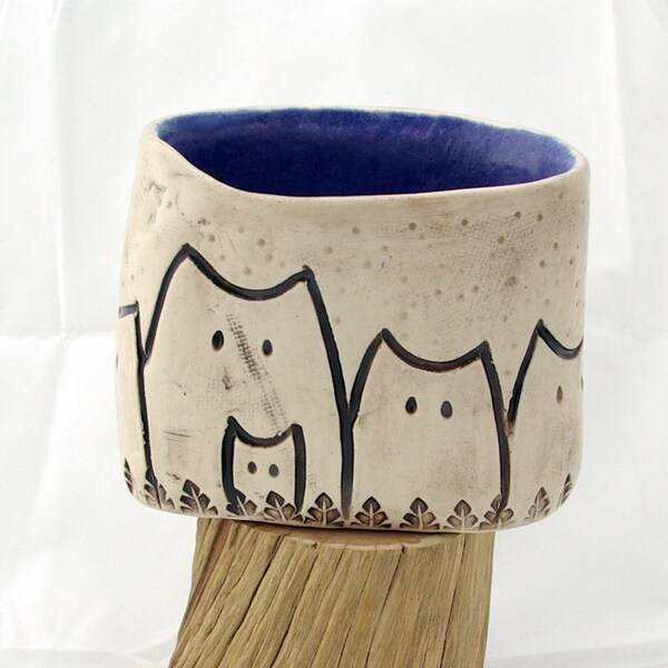 Ceramic Cat Cup, Lavender, Cream and Black Kitty Cup, Pencil Holder, Bud Vase