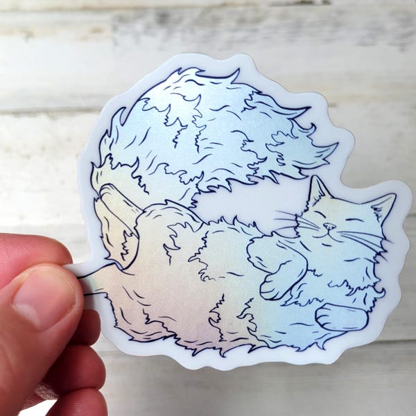 Satin Holographic Fluffy Cat Sticker