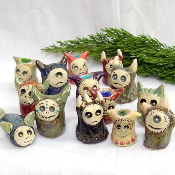Miniature Ceramic Monsters, Three Surprise Monsters, Gift Tin of Monsters