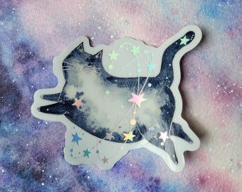 Holographic Orbital Cat Sticker