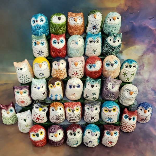Three Surprise Ceramic Owls Gift Wrapped