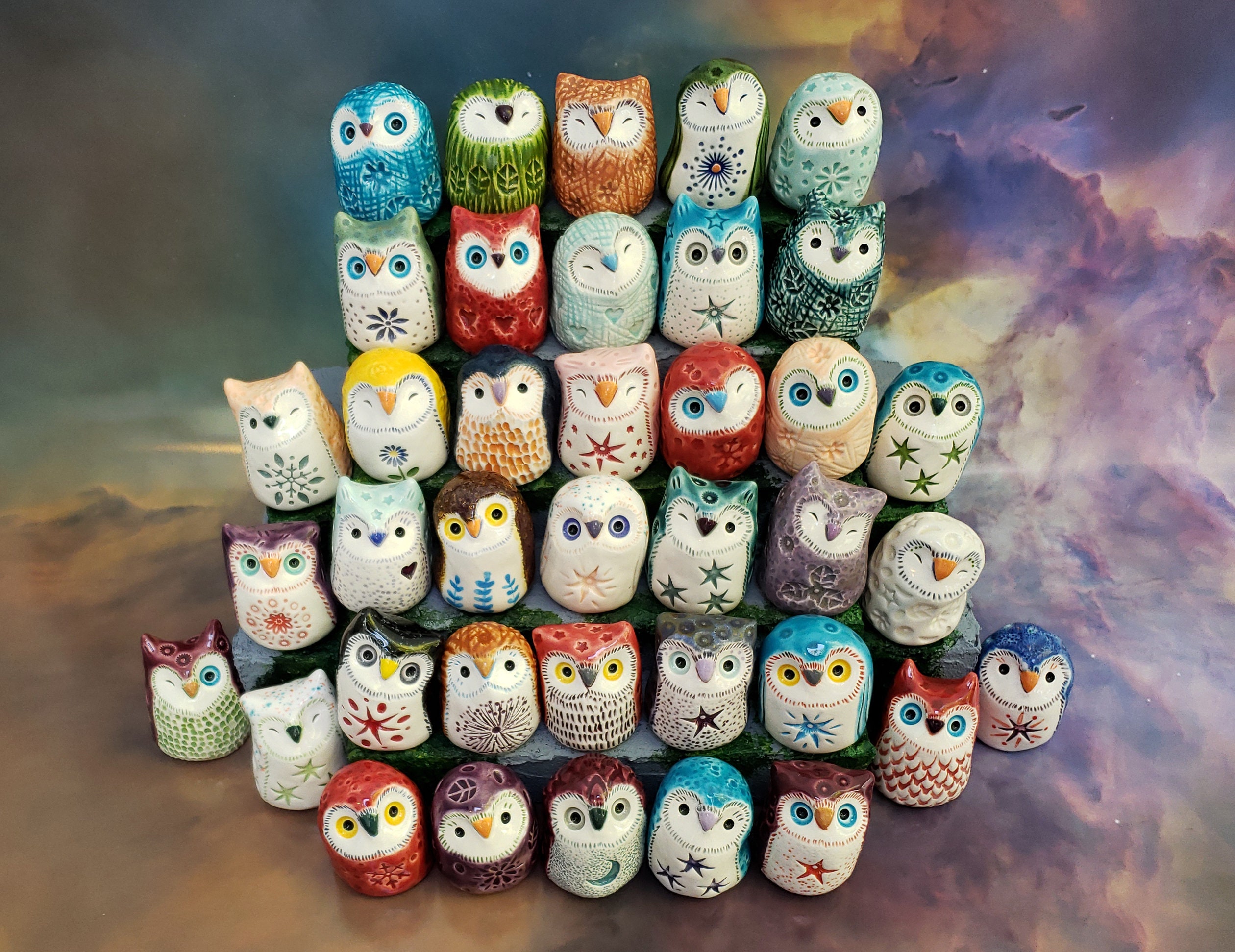 Miniature Ceramic Owls Three Surprise Owls Gift Wrapped Etsy