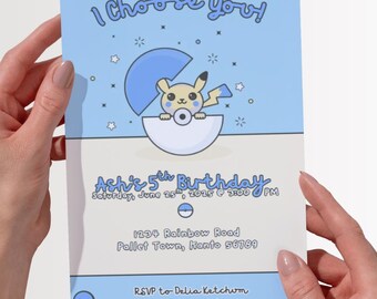 Kawaii Anime Birthday Invitation – Pokemon Theme, Canva Template (Digital)