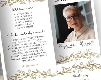 Nature Funeral Program Template – Editable Canva, 8.5x11 Bi-Fold (Digital Download)