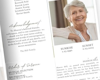 Modern Funeral Program Template – Green Cross, Canva Editable (Digital Download)