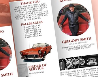 Classic Red Car Funeral Program – Canva Obituary Template (Digital Download)