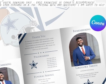 Sports Fan Funeral Program – Navy & Grey Obituary Template (Digital Download)