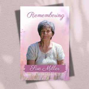 8 Page Funeral Program Obituary 11x8.5in Digital Download Canva Template - Pink & Purple Floral Theme Perfect Feminine Obituary With Frames