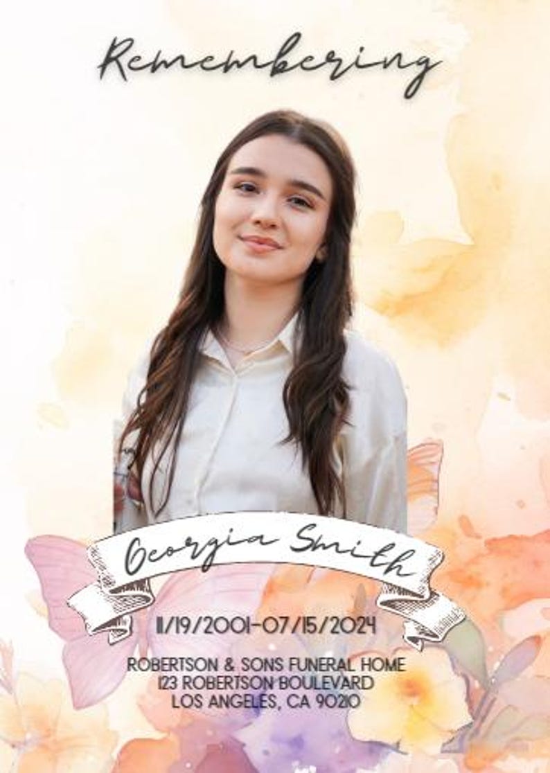 Beautiful Watercolor Butterfly Funeral Program PRO 11x8.5 In Feminine