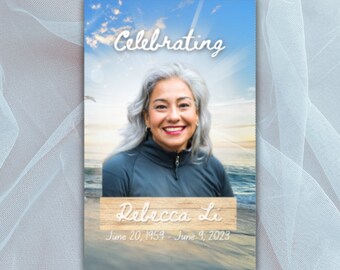 Beach Theme Funeral Program Template - 8 Page Obituary (Digital Download)