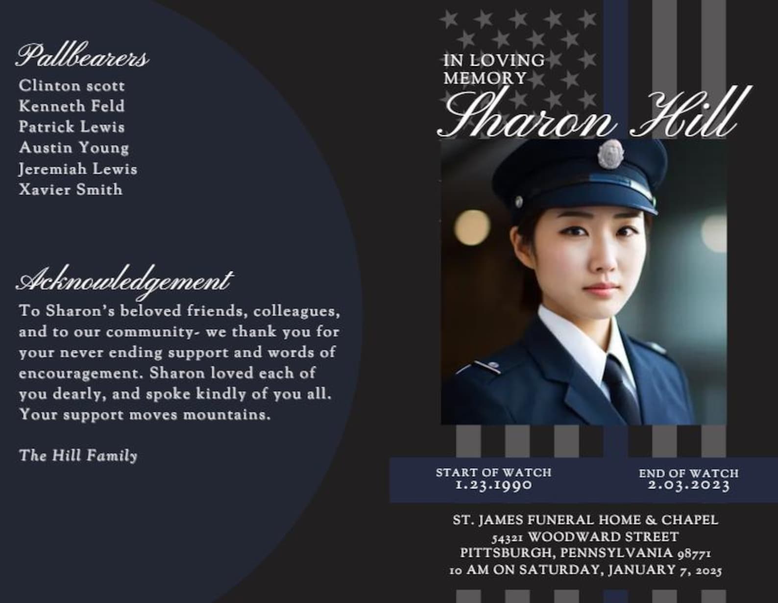 End of Watch Funeral Program Editable Canva Obituary Template