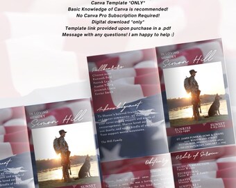 Patriotic Funeral Program Template – Red, White, Blue Canva (Digital Download)