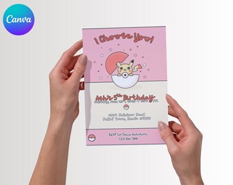 Kawaii Anime Birthday Invitation – Pokemon Theme (Digital Canva Template)