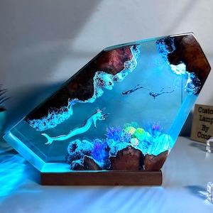 Reaper monster resin lamp, Leviathan resin night light, table wood lamp, gift for gamer, gift for him, Christmas gifts