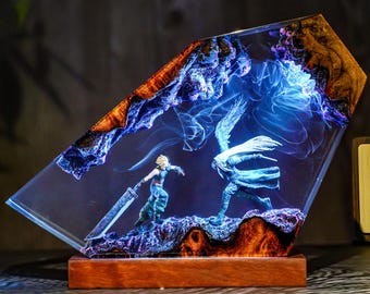 Sephiron blade and C.loud strife resin night light, custom resin lamp, Christmas gift for gamer, Fantasy Battle Night Lamp Gift