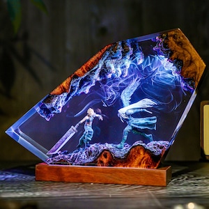 Se.phi.ron and C,loud strife resin night light, custom resin lamp, Christmas gift for gamer, Fantasy Battle Night Lamp Gift