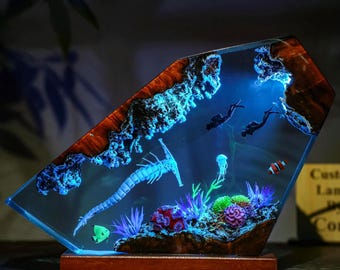 Leviathan monster resin lamp, resin night light, table wood lamp, gift for gamer, gift for him, birthday gifts