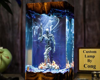 Destroyer Warrior Resin Lamp. Futuristic cyborg Robot night light, diorama table lamp, Christmas handmade gift