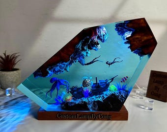 Octopus and turtle resin epoxy lamp, ocean decoration, best handmade resin gift, Christmas gift, gift for her, gift for him, gift for mom