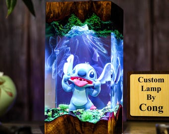 Handmade Cute blue ailen night light, Kawaii table Lamp, Gift for kids and animation lovers, Unique Christmas resin gift