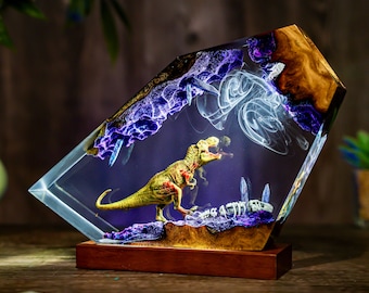 T - Rex dinosaur resin lamp, Jurassic world night light, Unique Dinosaur Gift, Christmas gift for kid, RGB LED Desk Lamp, epoxy art decor