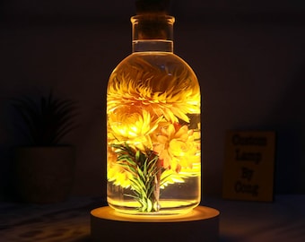 Immortal Flower epoxy lamp, Personalized wood engraved lamp, Christmas gift for her, valentine day gift