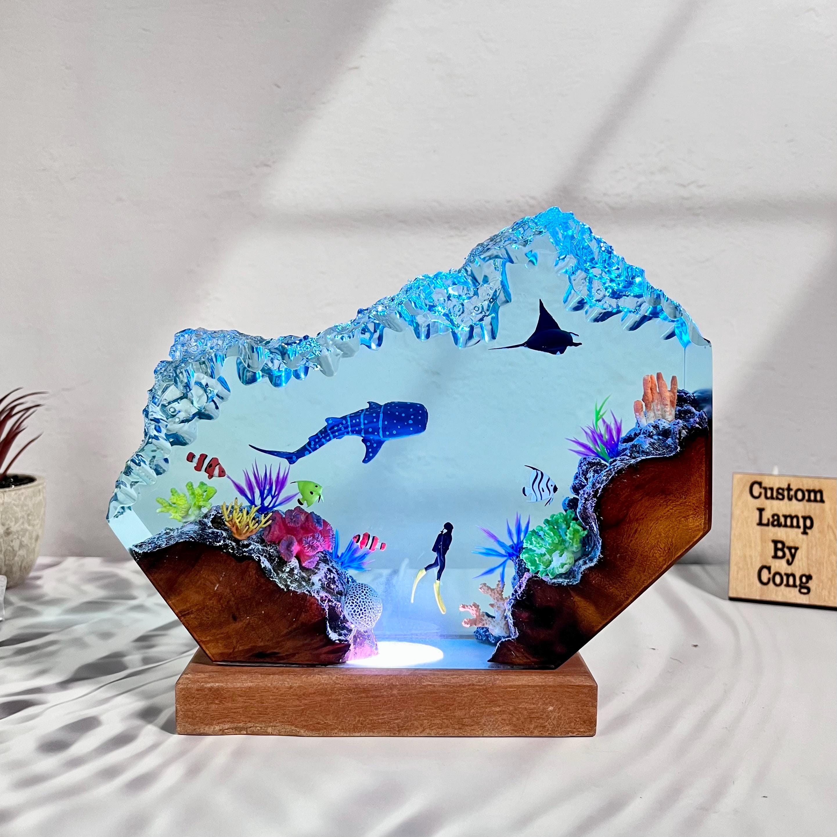 Manta Ray and Whale Shark Resin Art Lamp, Ocean Resin Decoration ...