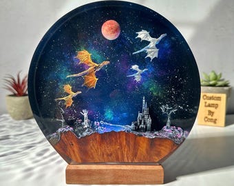 Dragon galaxy resin lamp, Ice dragon and Fire dragon resin night light, epoxy art decoration, Christmas lamp, best gift