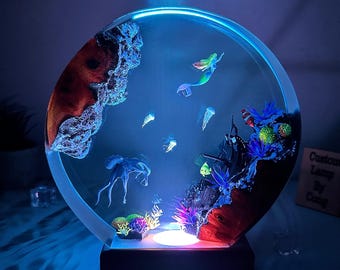 Octopus and mermaid resin night light, room decoration, art lamp, custom night light, Christmas gifts for him, birthday gift for her