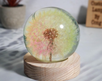 Real Dandelion night light, Flowers resin lamp, Christmas gift, Valentine day, gift for her, engrave resin lamp, custom night light
