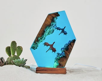 Dragons fighting in the sky decor lamp, custom night light, gift for dad