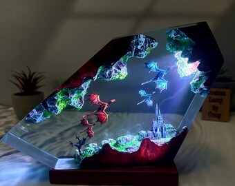 Dragon Resin Night Light: Diorama Lamp with RGB Lights