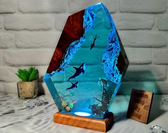 Orca and turtle resin lamp, killer whale custom night light, best resin gifts, personalized gifts, table decor, gift for her, gift for him