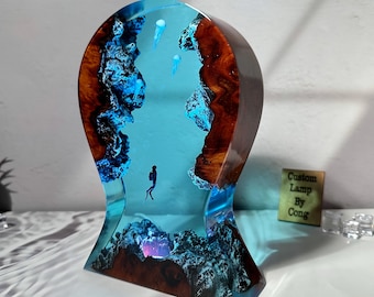 Headphone stand resin LED, headphone holder resin epoxy lamp, desk decoration, PC set up, Christmas gift, gift for him
