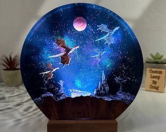 Dragon galaxy resin lamp, Ice dragon and Fire dragon resin night light, epoxy art decoration, Christmas lamp, best gift