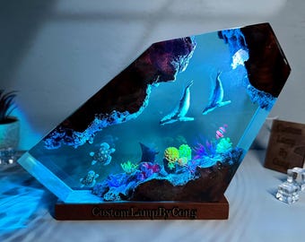 Giant Humpback Whale resin night light, table decoration, nightstand lamp, gift for her, gift for mom