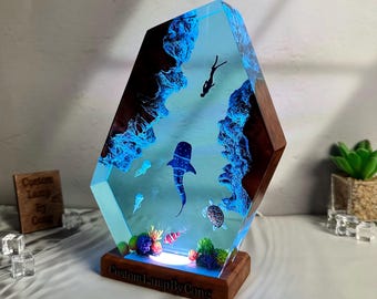 Whale Shark resin lamp, ocean night light, art deco, custom night light, epoxy resin art, home decoration, Christmas gifts, gift for her