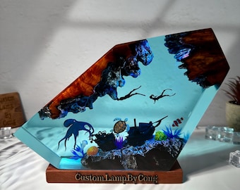 Octopus and turtle resin epoxy lamp, ocean decoration, best handmade resin gift, Christmas gift, gift for her, gift for him, gift for mom