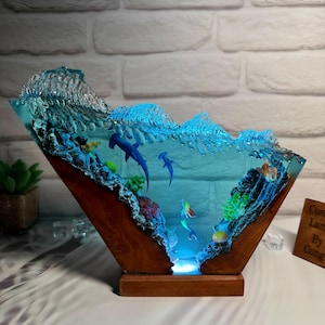 Mermaid resin lamp, hammerhead shark resin night light, art decoration, custom lamp, gift for her, handmade gifts