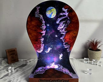 Resin Headphone Stand Lamp: Galaxy Astronaut Desk Decor