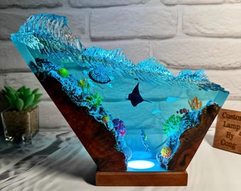 レジンアートナイトライト：手作りの海のジオラマデスクデコレーション