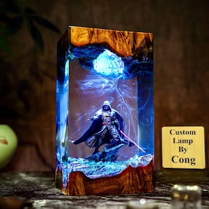 Dark Va.der resin epoxy lamp, Dark Tyrant Diorama Lamp, Galactic Battle Saga decor, best Christmas gift for him, custom resin night light